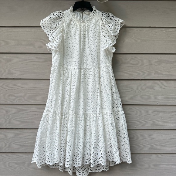Ulla Johnson Norah Eyelet Mini Dress in White Short Sleeve Ruffle - Picture 3 of 11